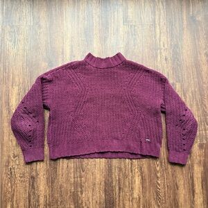 Women’s Burgundy Hollister Oversized Cropped Knit High Neck Sweater - Size XS